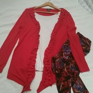 NWOT Long Ruffled Front Cardigan